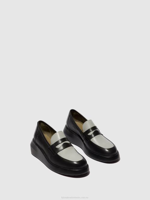 loafers skor blar513 kvinnor Fly London 2T02678 svart/grå