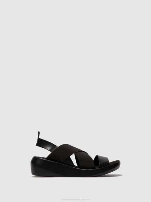 crossover sandaler baji848 kvinnor Fly London 2T02593 svart