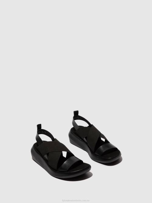 crossover sandaler baji848 kvinnor Fly London 2T02593 svart