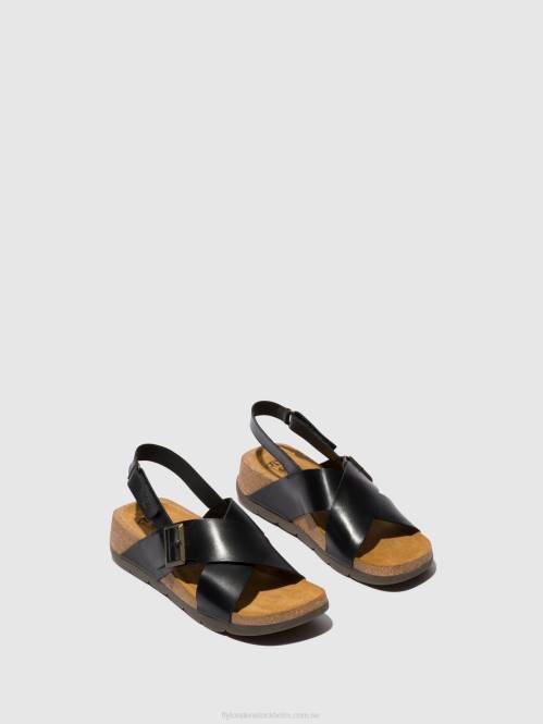 crossover sandaler chlo852 kvinnor Fly London 2T02588 svart