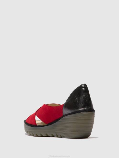 crossover sandaler yoma307 kvinnor Fly London 2T02483 läppstift rött/grafit