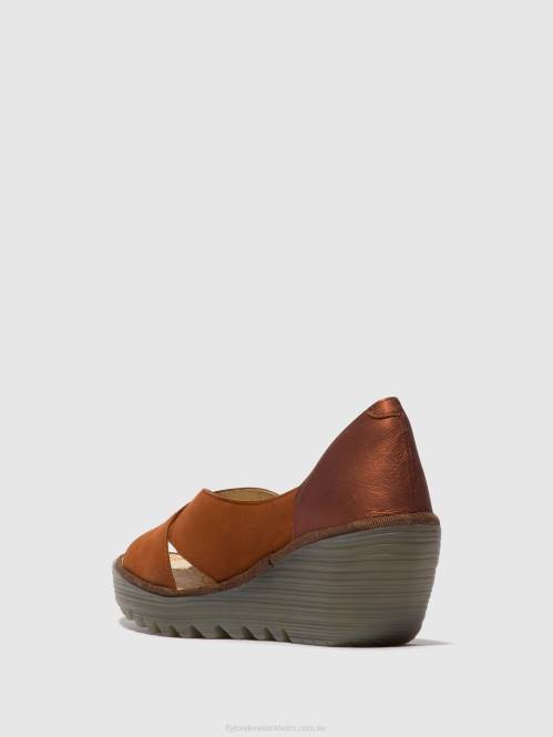 crossover sandaler yoma307 kvinnor Fly London 2T02484 brun/koppar