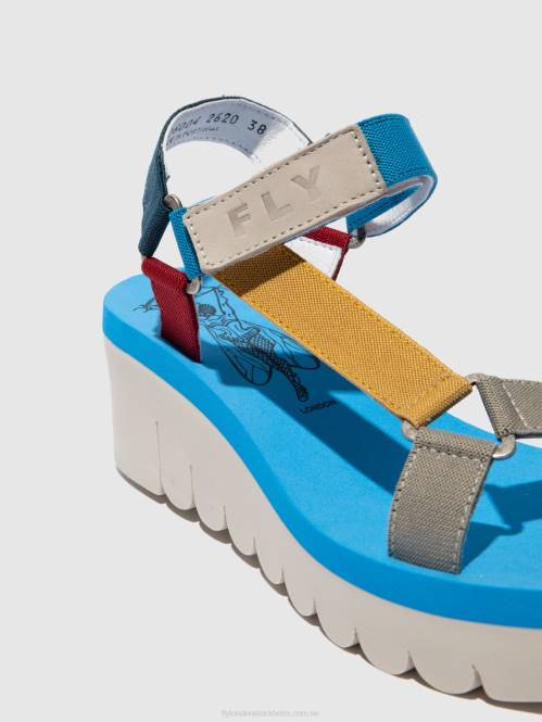 kardborresandaler yefa726 kvinnor Fly London 2T02598 cupido multi (azurblå)