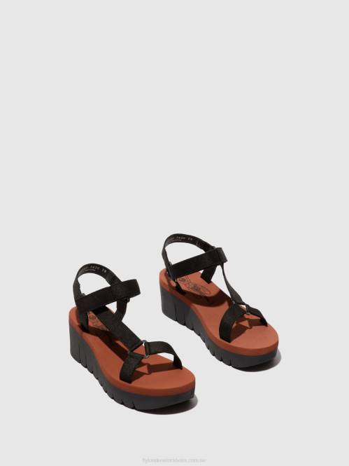 kardborresandaler yefa726 kvinnor Fly London 2T02609 cupido svart (tegelsten)