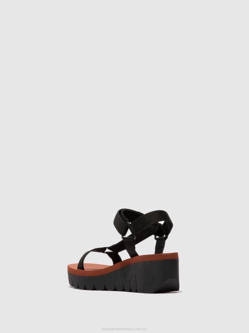 kardborresandaler yefa726 kvinnor Fly London 2T02609 cupido svart (tegelsten)