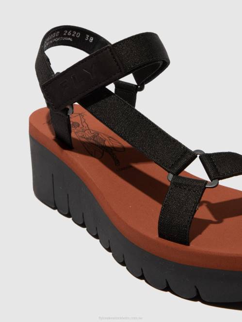 kardborresandaler yefa726 kvinnor Fly London 2T02609 cupido svart (tegelsten)