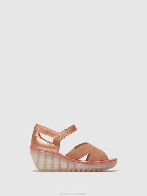 sandaler med ankelband yent365 kvinnor Fly London 2T02504 rosa/rodnad guld