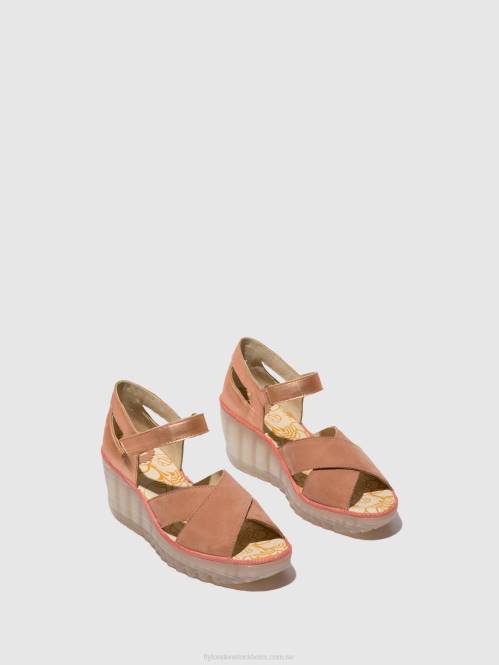 sandaler med ankelband yent365 kvinnor Fly London 2T02504 rosa/rodnad guld