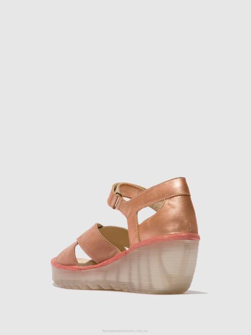 sandaler med ankelband yent365 kvinnor Fly London 2T02504 rosa/rodnad guld