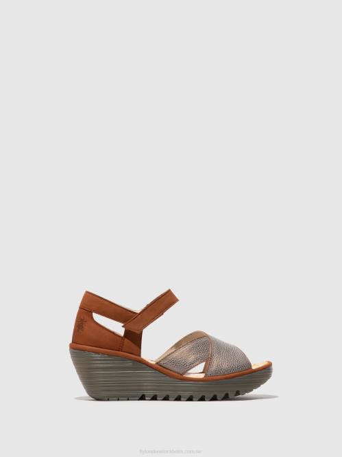 sandaler med ankelband yent365 kvinnor Fly London 2T02567 brons/tan