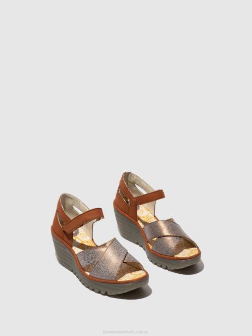 sandaler med ankelband yent365 kvinnor Fly London 2T02567 brons/tan