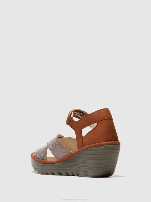 sandaler med ankelband yent365 kvinnor Fly London 2T02567 brons/tan