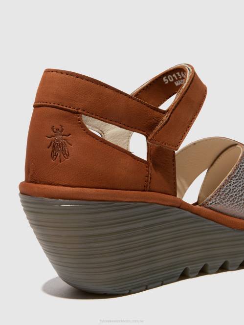sandaler med ankelband yent365 kvinnor Fly London 2T02567 brons/tan