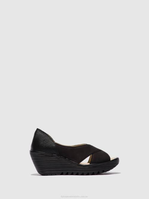 sandaler med öppen tå yoma307 kvinnor Fly London 2T02597 cupido/mousse svart