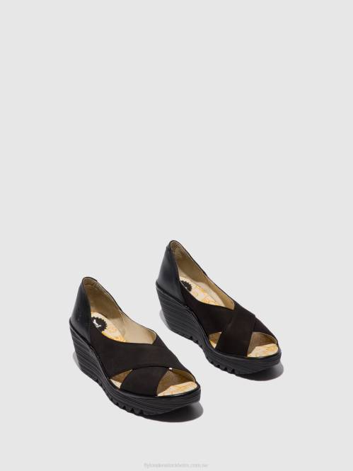 sandaler med öppen tå yoma307 kvinnor Fly London 2T02597 cupido/mousse svart