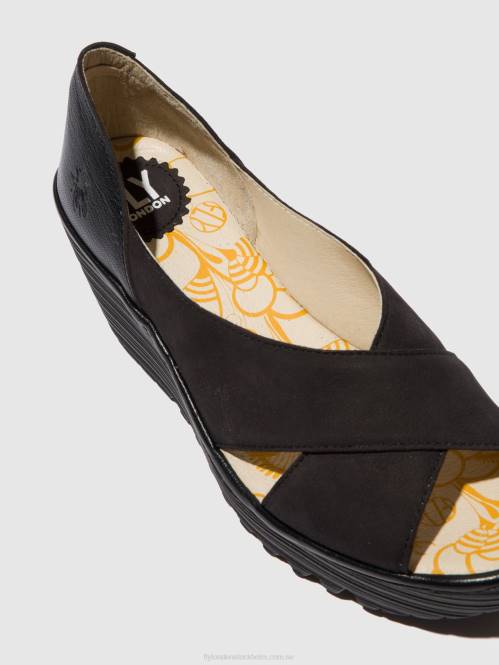 sandaler med öppen tå yoma307 kvinnor Fly London 2T02597 cupido/mousse svart