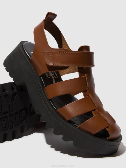 sandaler med rem maie850 kvinnor Fly London 2T02534 cognac
