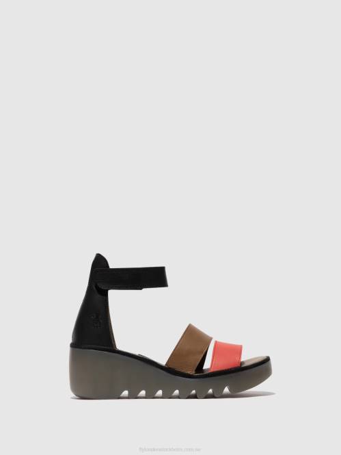 sandaler med remmar bono290 kvinnor Fly London 2T02423 hallon/mald/svart