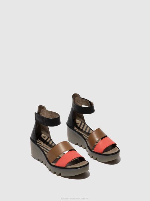 sandaler med remmar bono290 kvinnor Fly London 2T02423 hallon/mald/svart