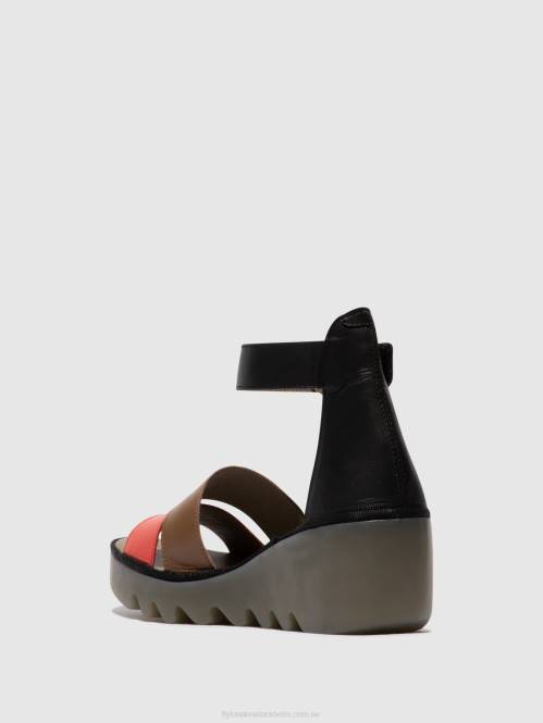 sandaler med remmar bono290 kvinnor Fly London 2T02423 hallon/mald/svart