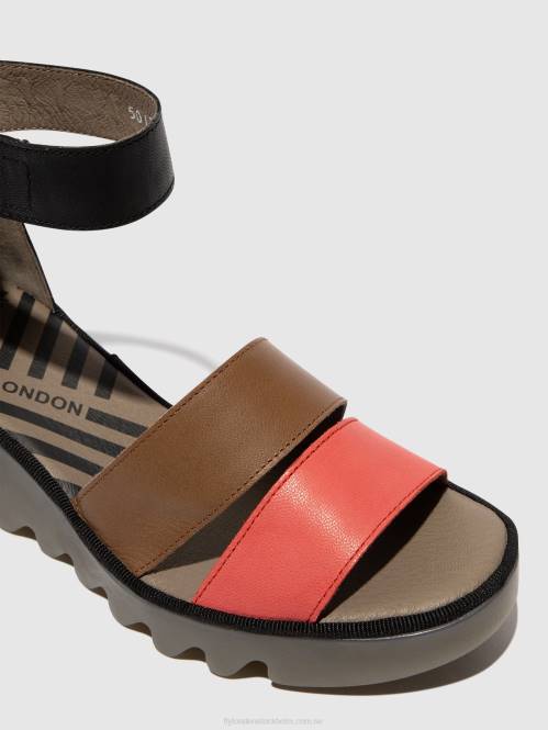 sandaler med remmar bono290 kvinnor Fly London 2T02423 hallon/mald/svart