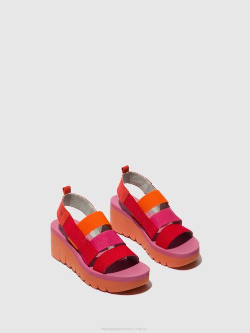 sandaler med remmar yere847 kvinnor Fly London 2T02426 röd/orange (rosa)