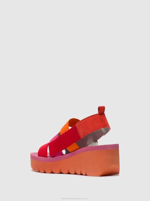 sandaler med remmar yere847 kvinnor Fly London 2T02426 röd/orange (rosa)
