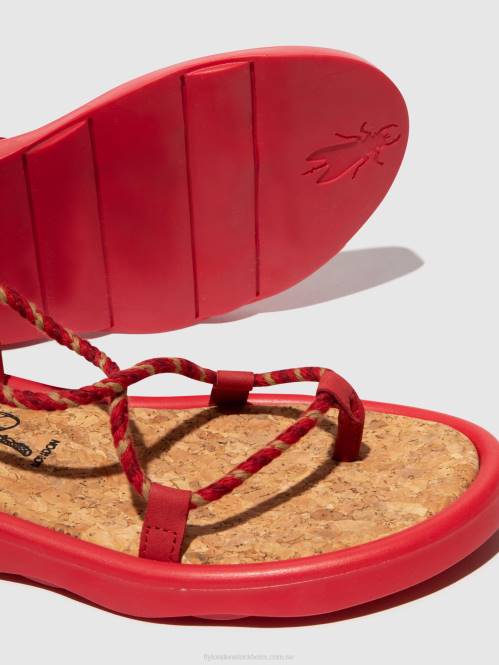 sandaler med snörning tace874 kvinnor Fly London 2T02553 läppstift rött