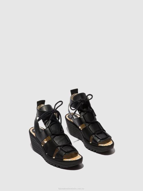 sandaler med snörning yaca413 kvinnor Fly London 2T02473 svart