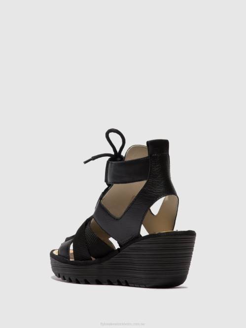 sandaler med snörning yaca413 kvinnor Fly London 2T02473 svart