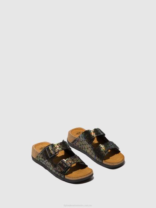 sandaler med spänne caja721 kvinnor Fly London 2T02500 svart bensin