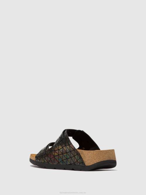sandaler med spänne caja721 kvinnor Fly London 2T02500 svart bensin