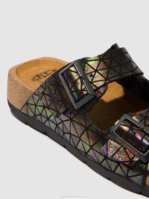 sandaler med spänne caja721 kvinnor Fly London 2T02500 svart bensin