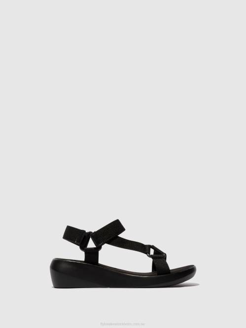 sandaler med t-band brek840 kvinnor Fly London 2T02581 svart