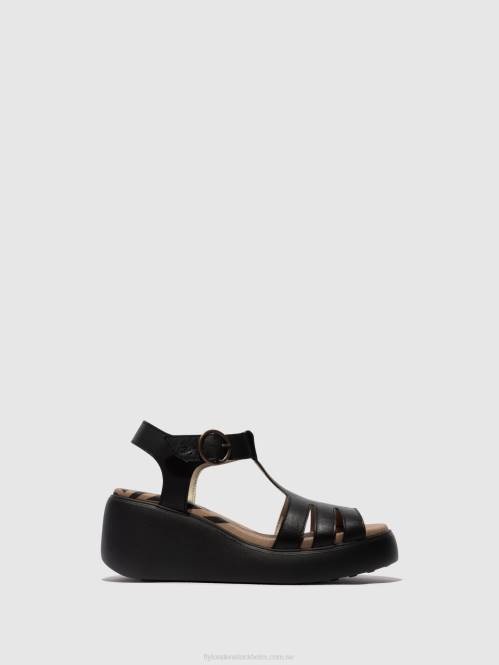sandaler med t-band duma955 kvinnor Fly London 2T02413 svart