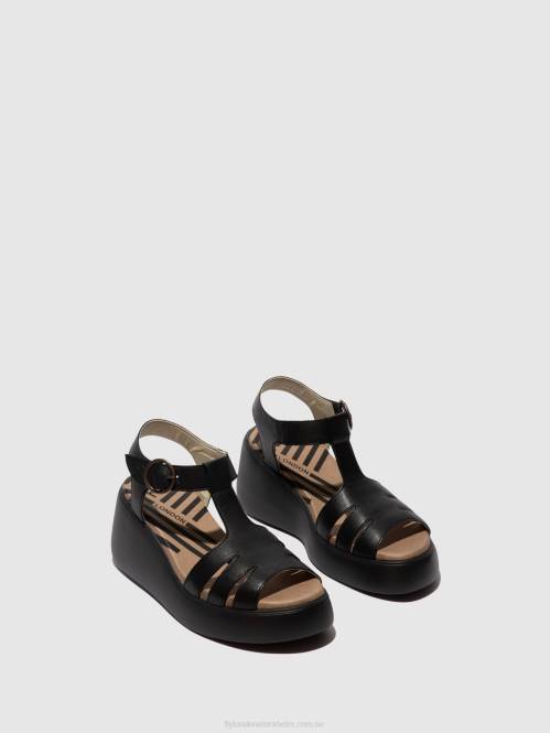 sandaler med t-band duma955 kvinnor Fly London 2T02413 svart