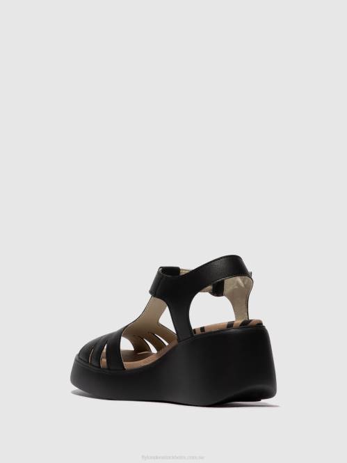 sandaler med t-band duma955 kvinnor Fly London 2T02413 svart
