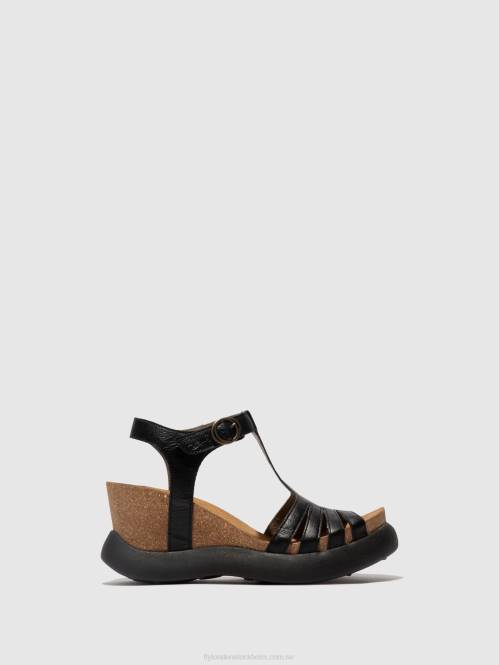 sandaler med t-band gait959 kvinnor Fly London 2T02408 svart
