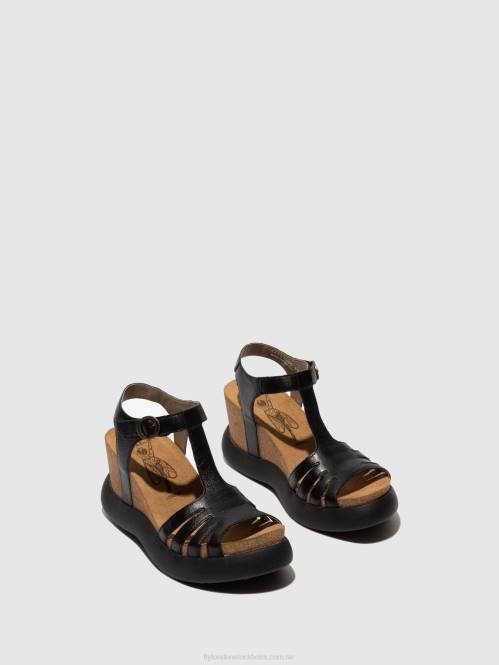 sandaler med t-band gait959 kvinnor Fly London 2T02408 svart