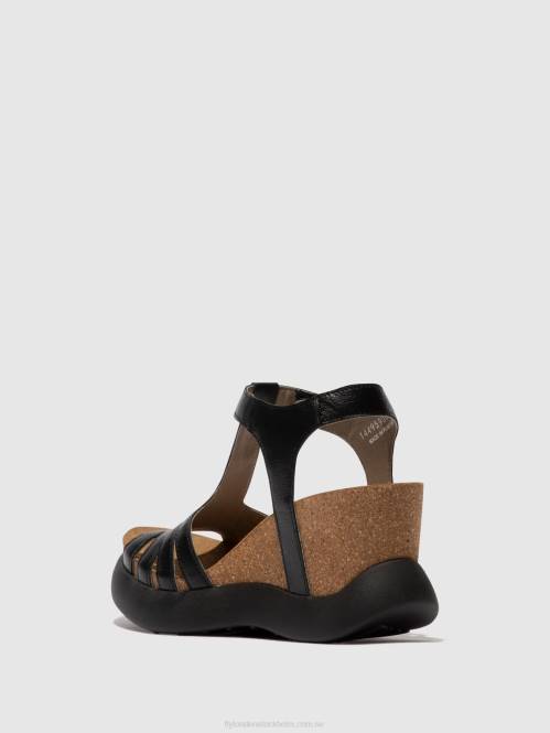 sandaler med t-band gait959 kvinnor Fly London 2T02408 svart