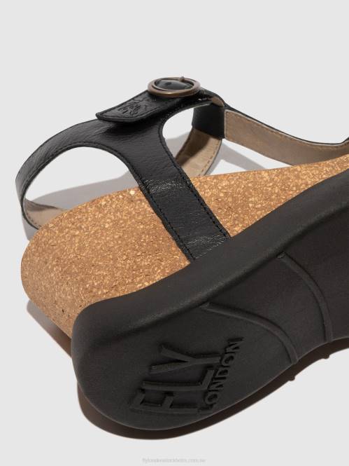 sandaler med t-band gait959 kvinnor Fly London 2T02408 svart