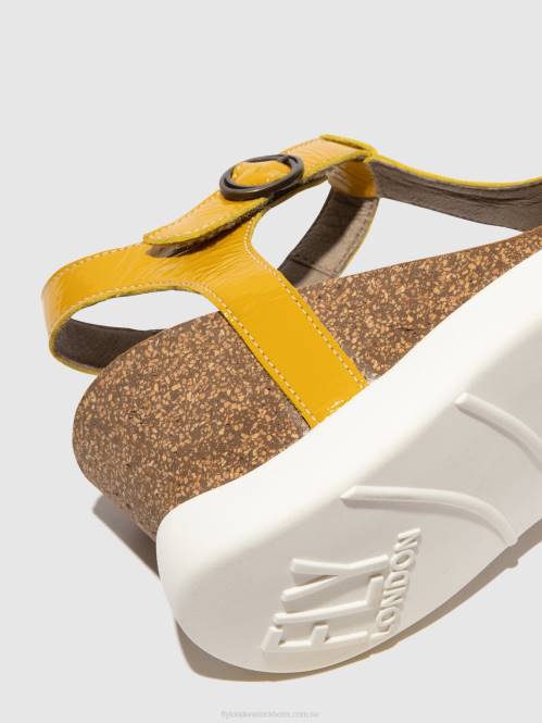 sandaler med t-band gait959 kvinnor Fly London 2T02410 gul