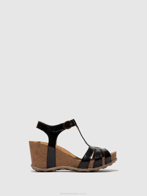 sandaler med t-band gumy777 kvinnor Fly London 2T02610 luxor svart