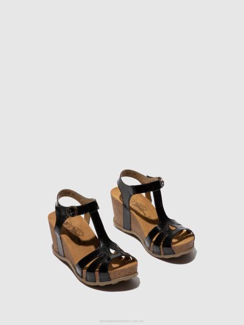 sandaler med t-band gumy777 kvinnor Fly London 2T02610 luxor svart