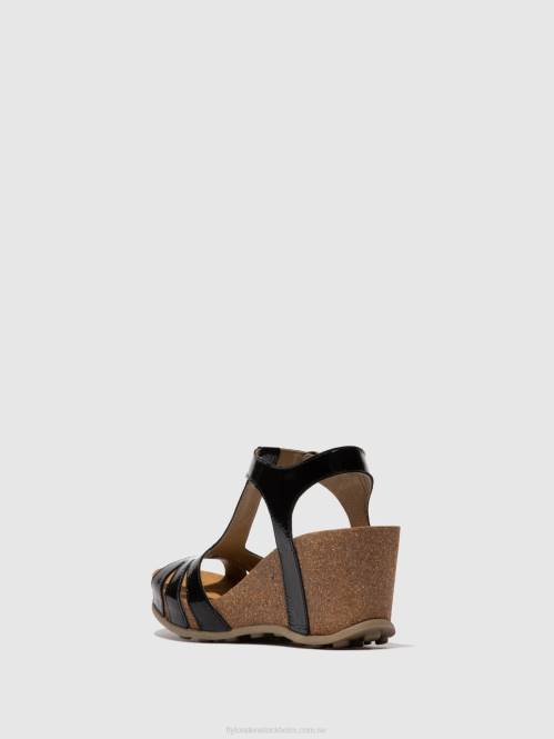 sandaler med t-band gumy777 kvinnor Fly London 2T02610 luxor svart