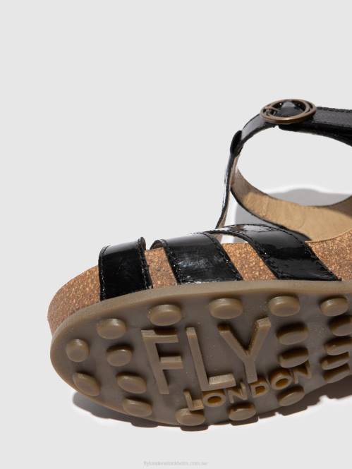 sandaler med t-band gumy777 kvinnor Fly London 2T02610 luxor svart
