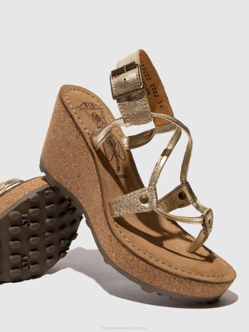 sandaler med t-band kvinnor Fly London 2T02521 guld