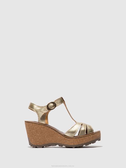 sandaler med t-band kvinnor Fly London 2T02524 guld