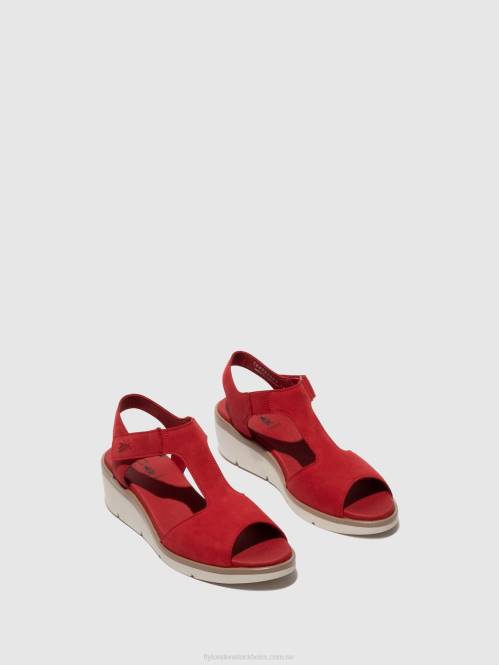 sandaler med t-rem nova932 kvinnor Fly London 2T02403 läppstift rött