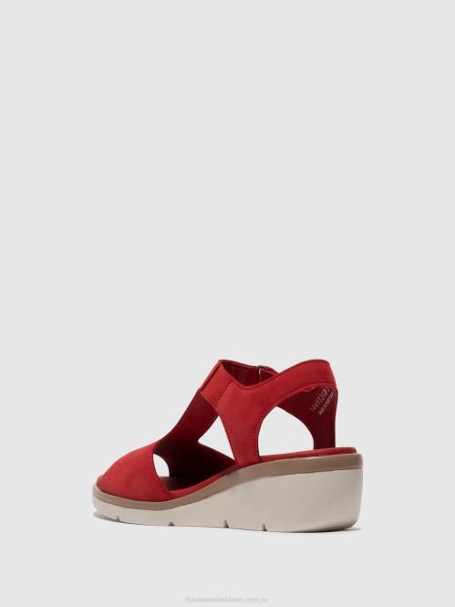 sandaler med t-rem nova932 kvinnor Fly London 2T02403 läppstift rött